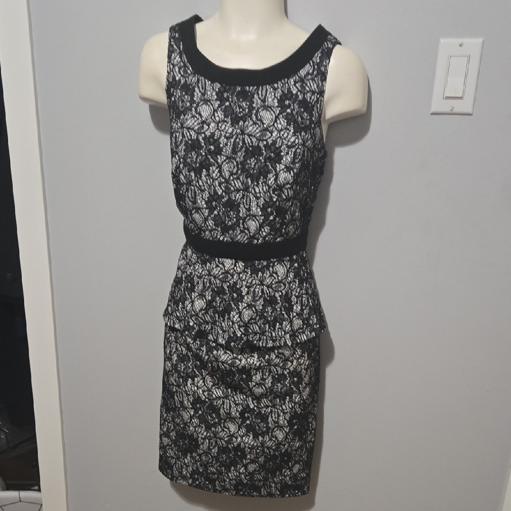 Ricki's Black and White Floral Lace Peplum Dress